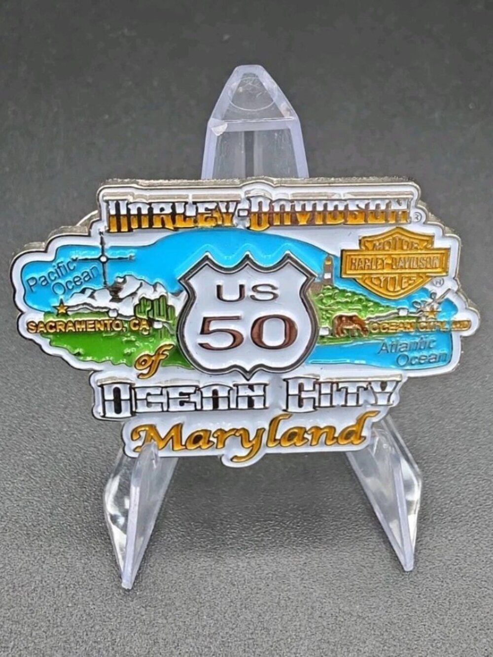 Harley Davidson US 50 Ocean City Maryland Sacramento California Pin